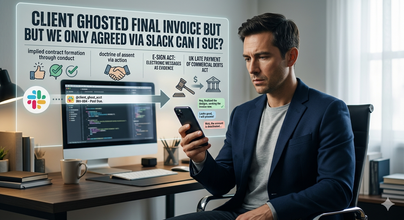 Client Ghosted Final Invoice But We Only Agreed Via Slack. Can I Sue ?
