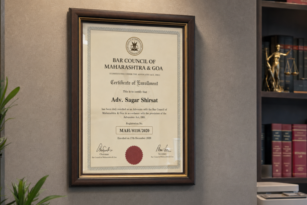 adv sagar shirsat office bar council certificate