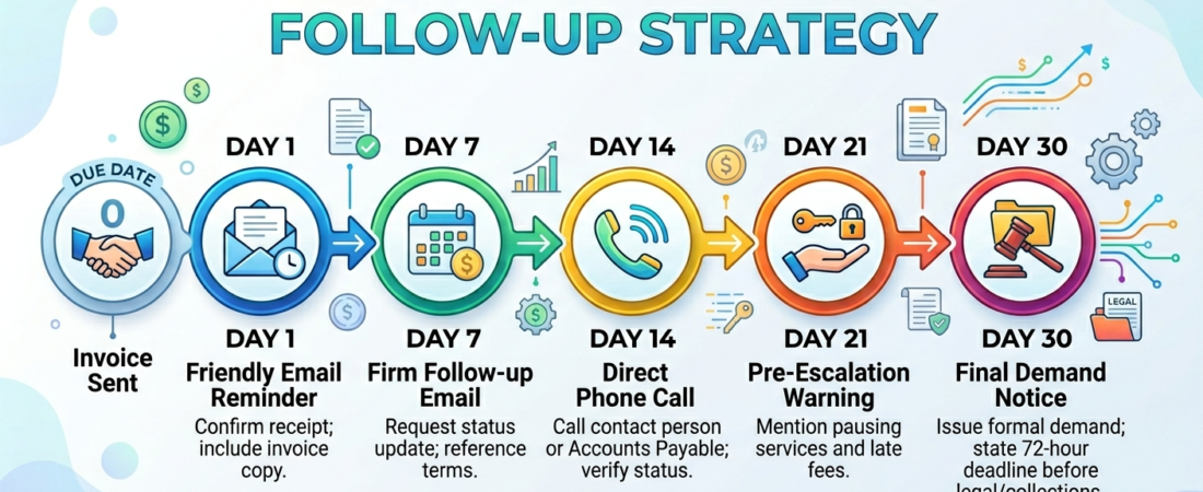 Unpaid invoice follow-up email templates ( Day 1 to Day 30 System )