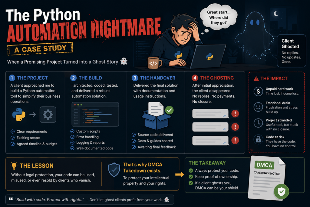 When Clients Ghost on GitHub : How to File a DMCA Takedown on Your Own Code Repository infographic